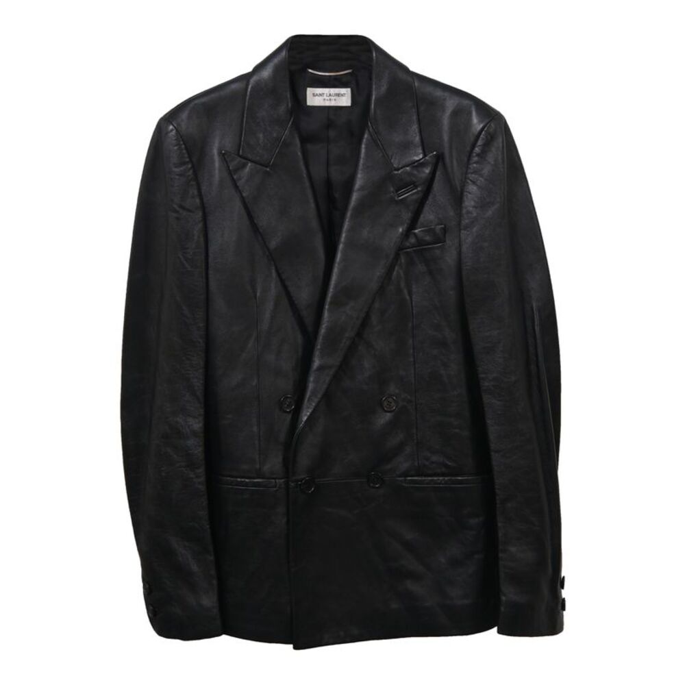 Saint Laurent Double-Breasted Jacket in Black Leather